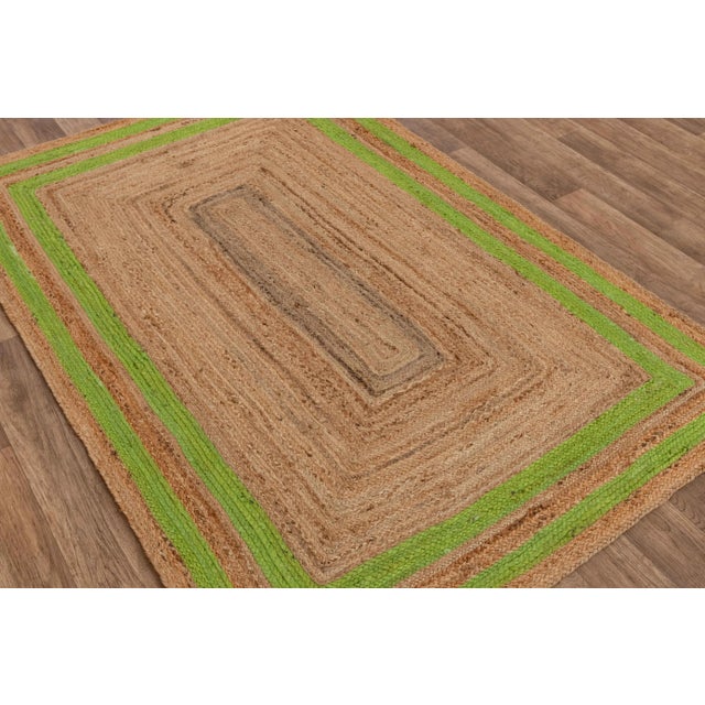 4x6ft. Green Border Rectangle Jute Handmade Rug For Sale - Image 6 of 8