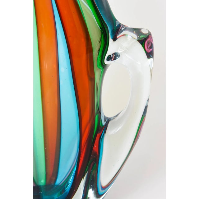 Turquoise Vintage Signed Murano Striped Glass Pitcher or Object in Turquoise, Green, Pink, Red, Clear, Italy For Sale - Image 8 of 10