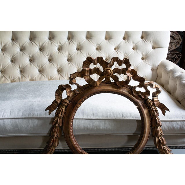 Antique Circa 18th-19th Century French Neoclassical Giltwood Frame Filigree Hand Carved Ribbon Mirror Frame For Sale - Image 4 of 15