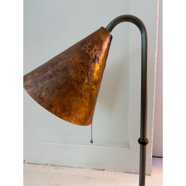 1990s 1990s Art Deco Revival Hammered Copper and Welded Iron Lamp For Sale - Image 5 of 6