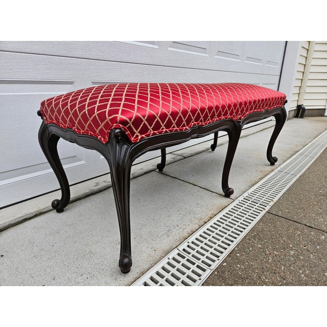 Red and Gold Upholstered Bench For Sale - Image 4 of 14