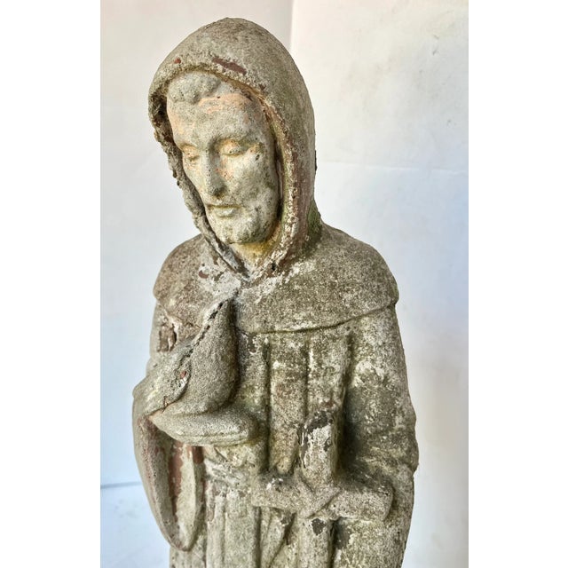 Sculpture Materials Vintage Saint Francis of Assisi Concrete Garden Statue For Sale - Image 7 of 18