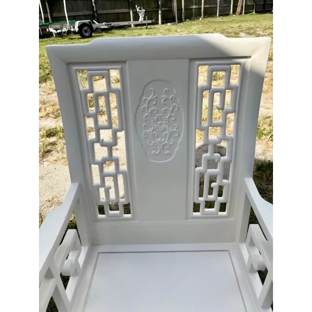 Ivory Chinoiserie Arm Chair #1 in Fresh Ivory Lacquered Finish For Sale - Image 8 of 11