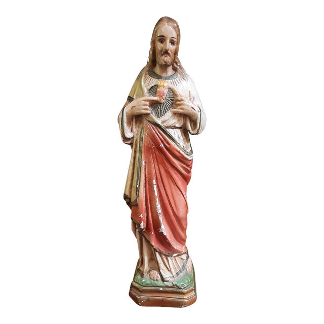 Vintage Religions Icon Early 20th Century Italian Jesus Chalkware Figurine For Sale