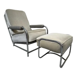 Vintage Mohair Art Deco Arm Chair With Ottoman Style of Style of Donald Deskey / Kem Weber for Lloyd