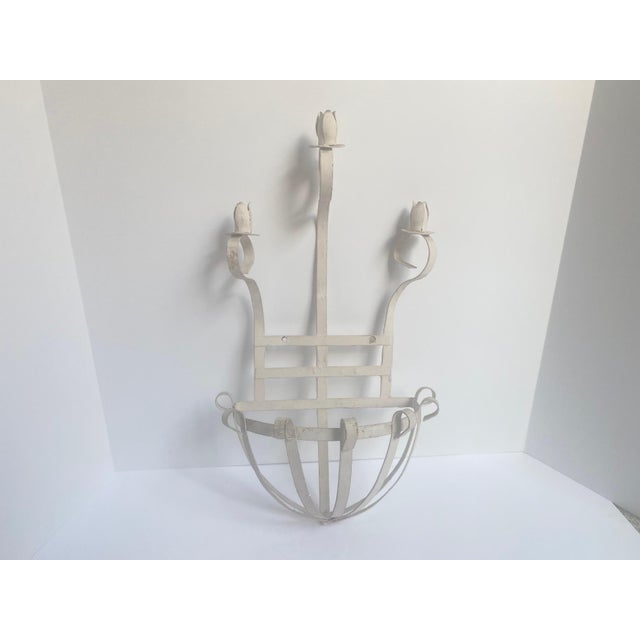 Vintage White Metal Wall Planter with attached Candleholders Vintage white metal garden wall planter. Would look fabulous...