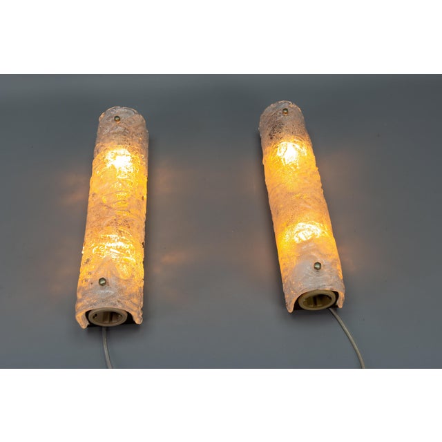 Mid-Century Modern Ice Glass Wall Sconces with Sockets, 1970s, Set of 2 For Sale - Image 3 of 18