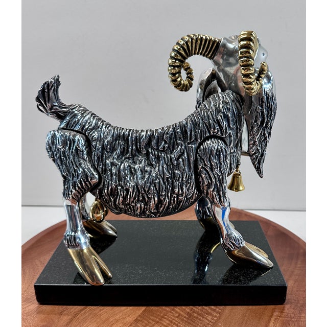 Metal Frank Meisler “Ephraim the Goat” Limited Edition Signed Kinetic Sculpture on Marble For Sale - Image 7 of 18