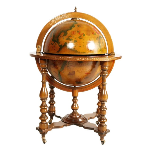 Italian Cocktail Bar Cart on Decorated World Map, 1950s For Sale - Image 12 of 12