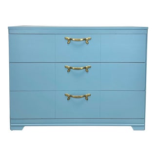 1940’s French Deco Style Chest of Drawers / Dresser Finished in Robin’s Egg Blue For Sale