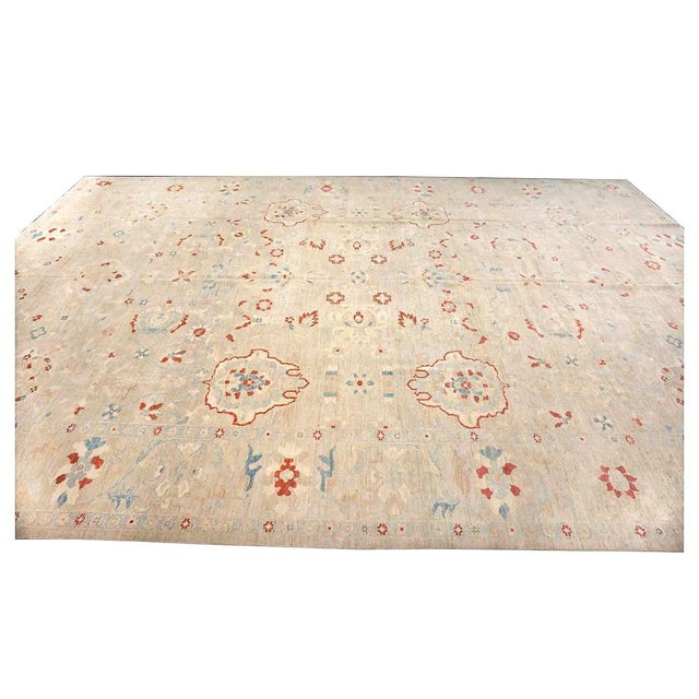 21st Century Persian Sultanabad Master Wool 12x17 Ivory, Red, & Blue Handmade Area Rug #1143967 For Sale - Image 4 of 16