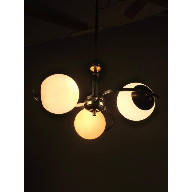 Art Deco Czech Chrome and Opaline Glass Chandelier, 1930s For Sale - Image 9 of 12