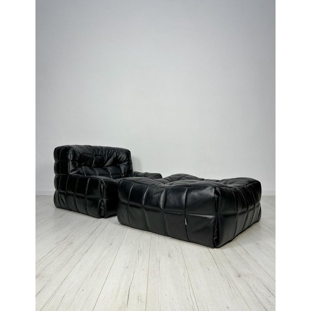 Set of Vintage Leather Kashima Seater and Ottoman by Michel Ducaroy for Ligne Roset, 1980s For Sale - Image 13 of 13