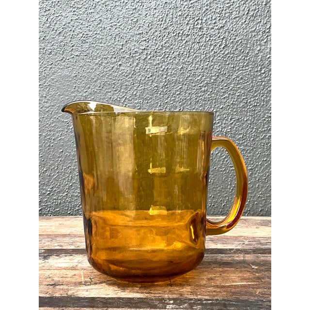 Vintage Amber Glass Pitcher For Sale In West Palm - Image 6 of 12