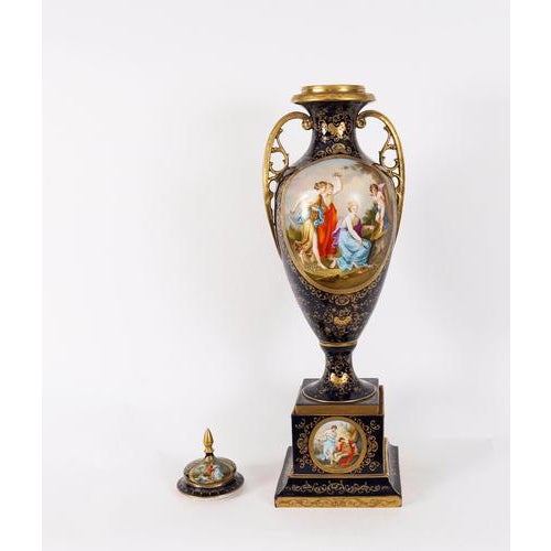 Large Antique 19th Century Porcelain Vases on Stands from Royal Vienna, Set of 2 For Sale - Image 10 of 18
