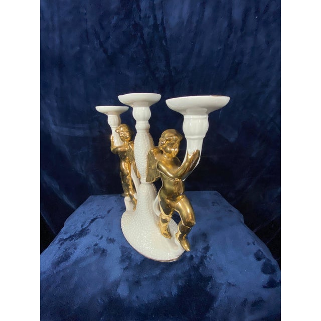 Vintage Italian Gold Gilt & Porcelain Angel Candelabra For Sale - Image 4 of 5