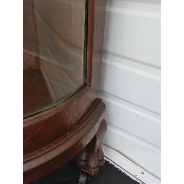 Late 1800s Large Tall Tiger Oak Leaded Stain Glass Curio Cabinet Cupboard 6573 For Sale - Image 9 of 18