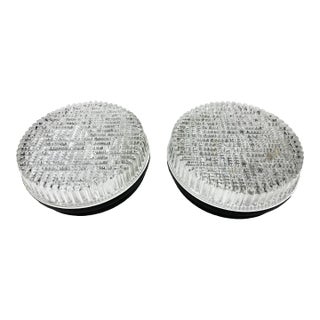 Pair of Prescolite Mid-Century Modern Flush Mount Ceiling Lights With Textured Glass by Putzer For Sale