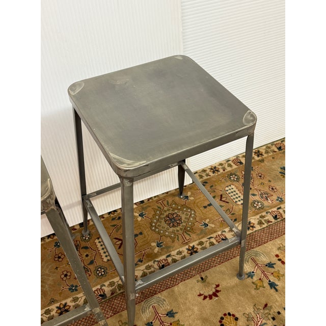 2010s Cb2 Flint Metal Counter Stools, Set of Four For Sale - Image 5 of 11