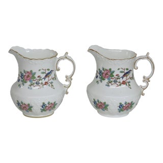 Aynsley Pembroke England Exotic Bird Floral Water Jug Pitcher a Pair 4669b For Sale
