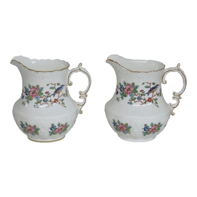 Aynsley Pembroke England Exotic Bird Floral Water Jug Pitcher a Pair 4669b For Sale