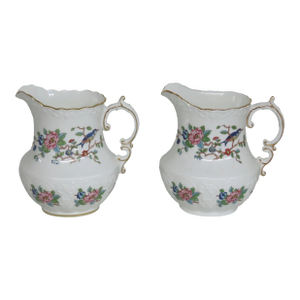 Aynsley Pembroke England Exotic Bird Floral Water Jug Pitcher a Pair 4669b