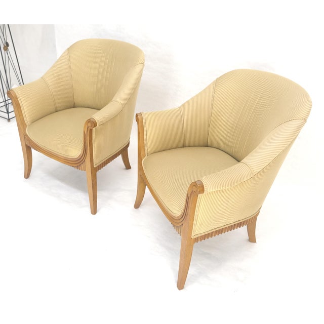 Wood c.1940s Pair Leon Jallot Atr. Carved Scallop Edge Bergere Arm Lounge Chairs MINT For Sale - Image 7 of 11