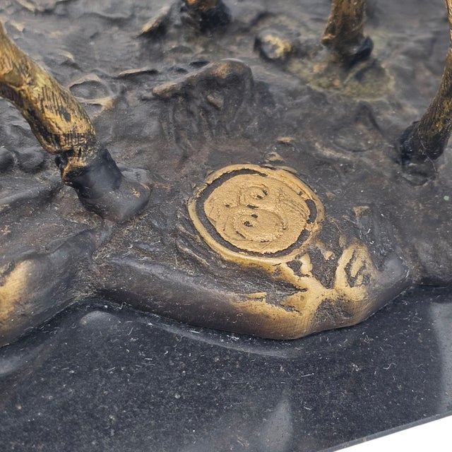 Bronze Deer Group Sculpture on Black Marble Base — Stag and Wildlife Figurine For Sale - Image 10 of 10