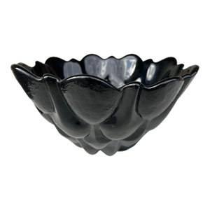 Vintage Heavy Black Opaque Milk Glass Bowl With Scalloped Flower Shape