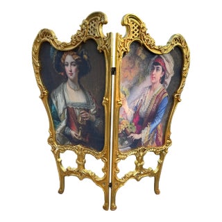 1960 French Louis XVI Gold Beech Portrait Screen Room Divider - 2 Panels For Sale
