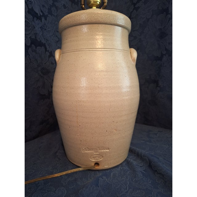 Ceramic 1980s Ethan Allen Crock Table Lamp With Deer Motif and Shade For Sale - Image 7 of 12