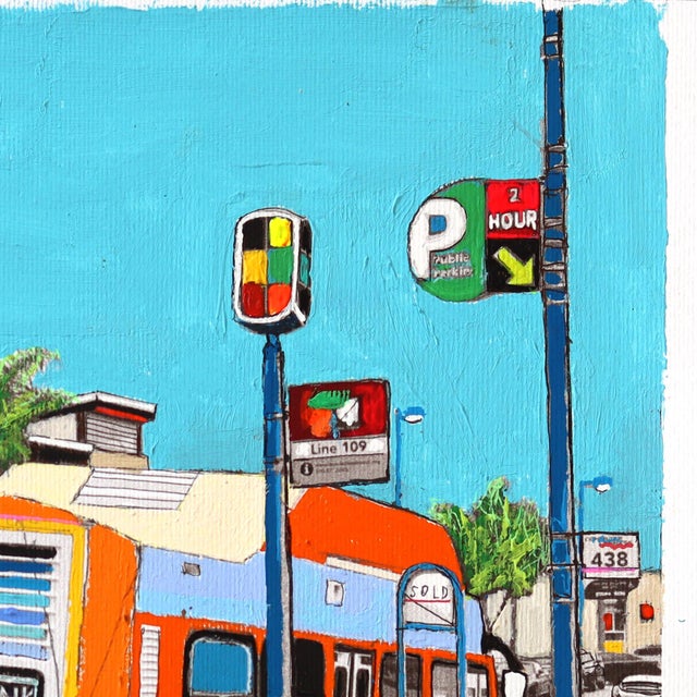 Bus Stop at Manhattan Beach - Original Color Drenched Urban Landscape Still Life Artwork Framed by Fabio Coruzzi For Sale In Los Angeles - Image 6 of 6