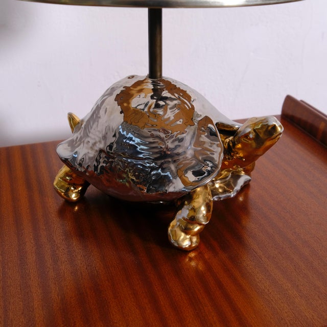 Metal Zaccagnini Ceramic Turtle-Shaped Table Lamp, 1970s For Sale - Image 7 of 18