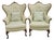Vintage French Louis XV Style Carved Wood Wingback Bergère Chairs in Pale Green Damask – Pair For Sale - Image 12 of 12