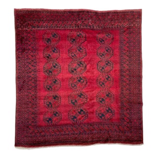 Cherry Red Vintage Ersari Nomadic Plush Wool Rug 8 x 8 For Sale
