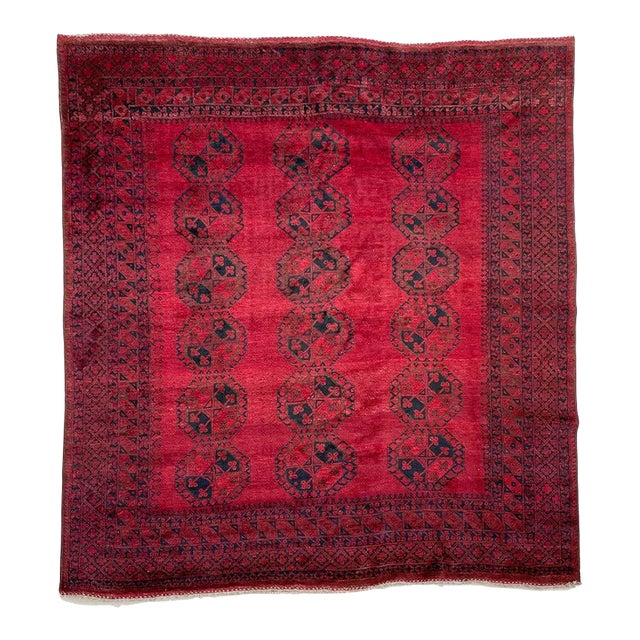 Cherry Red Vintage Ersari Nomadic Plush Wool Rug 8 x 8 For Sale