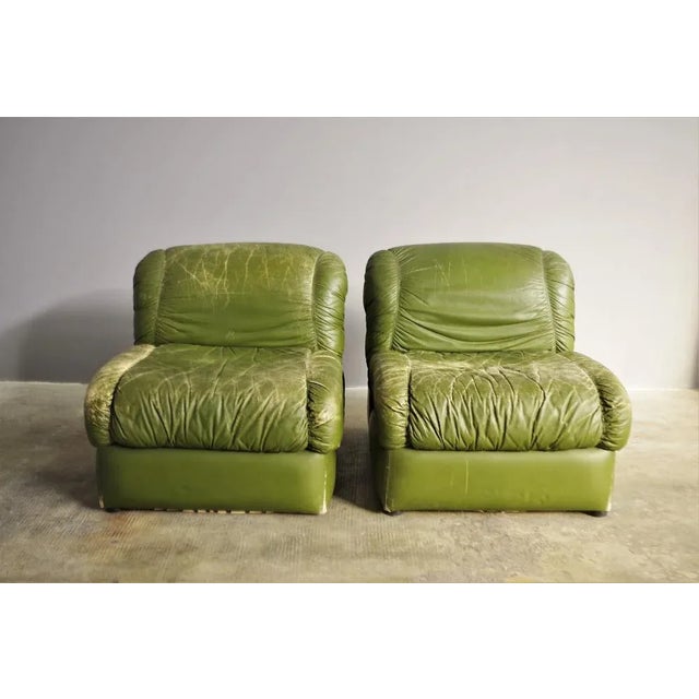 Green Eco-Leather Armchairs, 1970s, Set of 2, in Good conditions. Designed 1970 to 1979