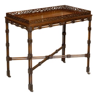 English 19th Century Mahogany Faux Bamboo Side Table with Carved Tray Top For Sale