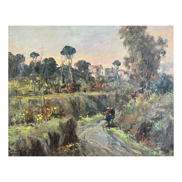 Leopoldo Galeota, Paysage animé, Oil on Canvas, Framed For Sale