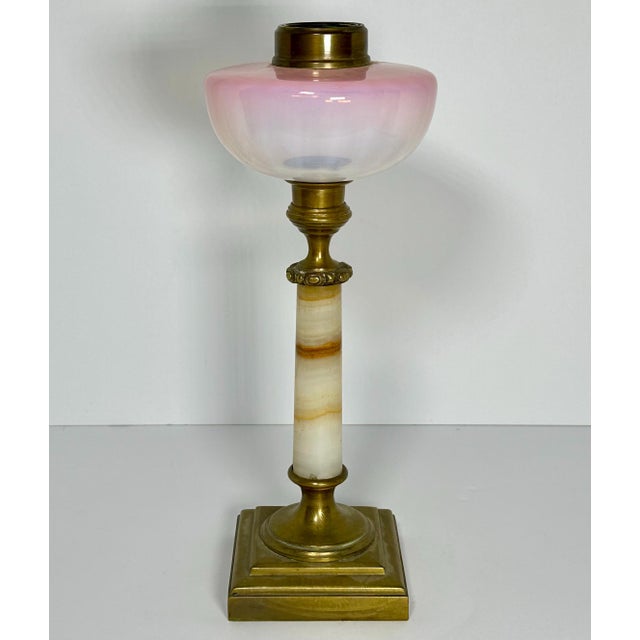 Napolean III Art Glass, Onyx & Brass Oil Lamp Base for your consideration. The lamp base measures approx. 11 1/4 inches...
