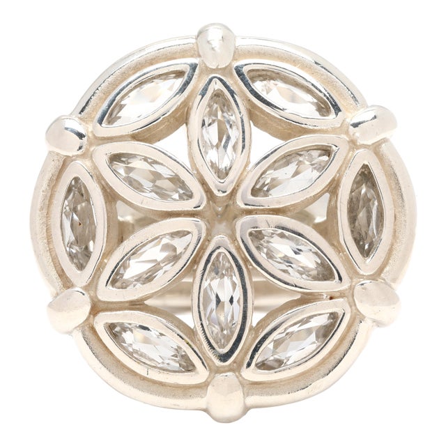 Slane Clear Quartz Fenestra Ring, Sterling Silver, Ring Size 7.5 For Sale