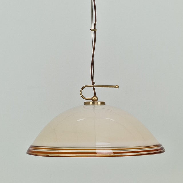 Italian Murano Glass Pendant Light with Brass Fixtures from Vetrofond, 1980s For Sale - Image 9 of 9