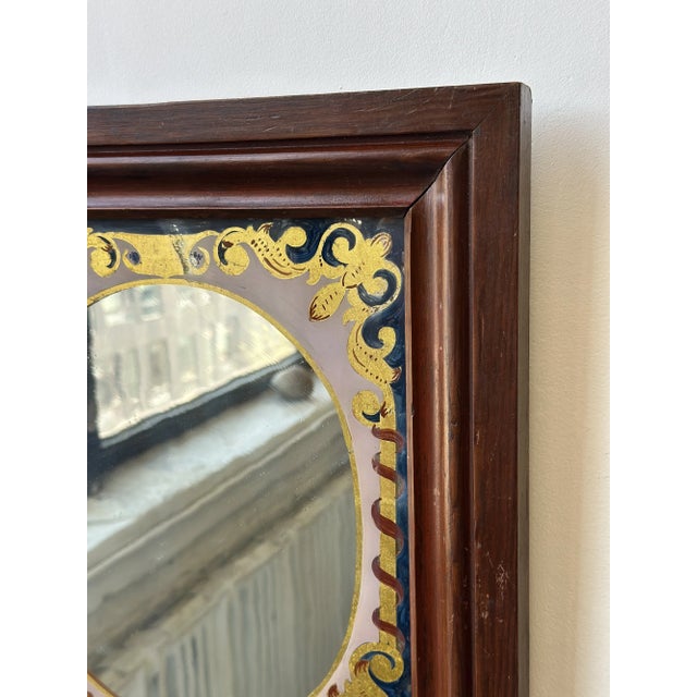 Antique Reverse Painted Glass Mat Framed Mirror, Circa Early 20th Century For Sale - Image 10 of 18