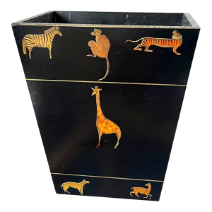 Vintage Safari Animal Appliqué Wood Wastebasket by the Essex Collection