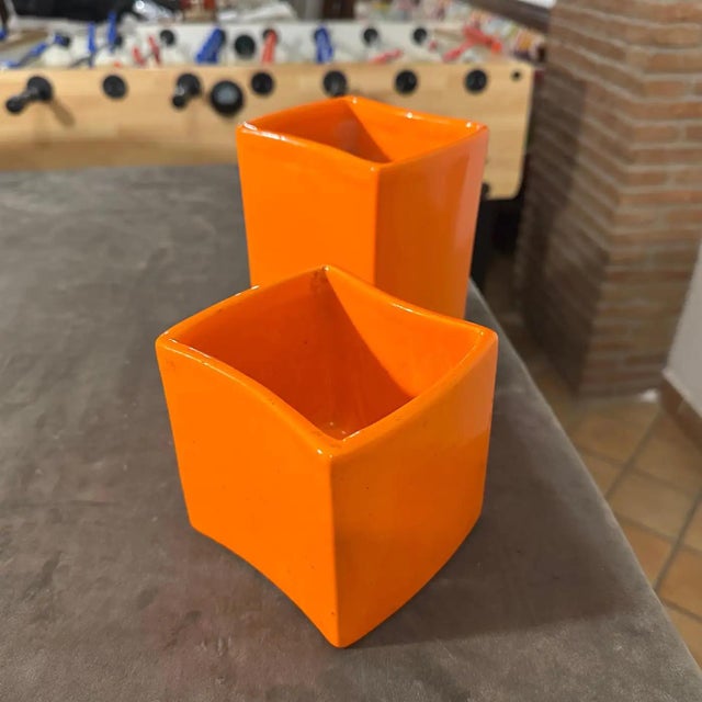 Gabbianelli C. 1970 Two Modern Orange Ceramic Vases by Franco Bettonica for Gabbianelli For Sale - Image 4 of 10