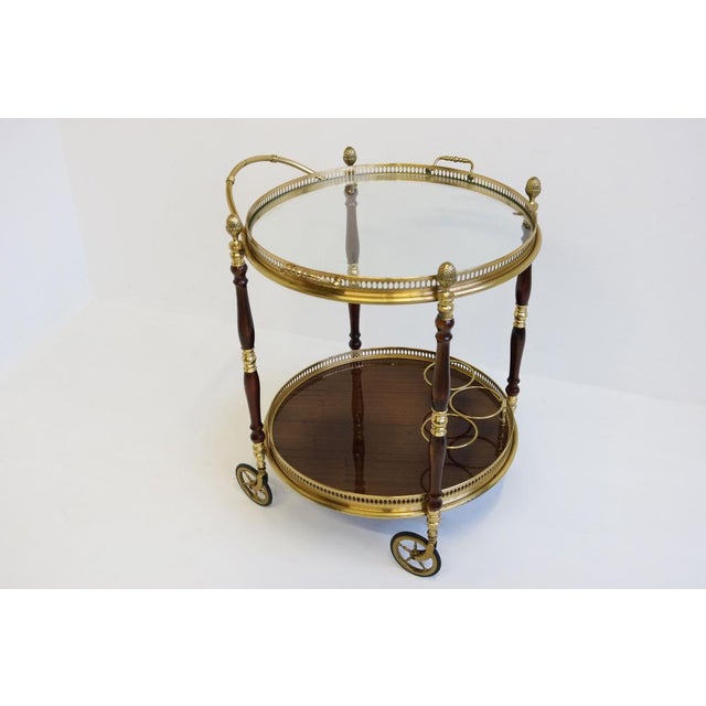 French Bar Cart / Trolley in Brass, Glass & Wood by Maison Jansen for Maison Jansen, 1950 For Sale - Image 10 of 11