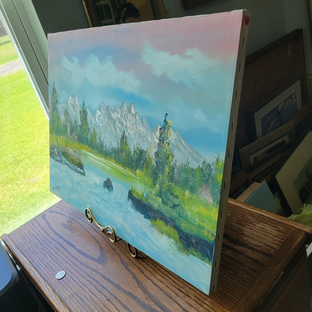 1970s S. LeRoy Original Oil on Canvas River Landscape Painting Signed Unframed Trees For Sale - Image 4 of 18
