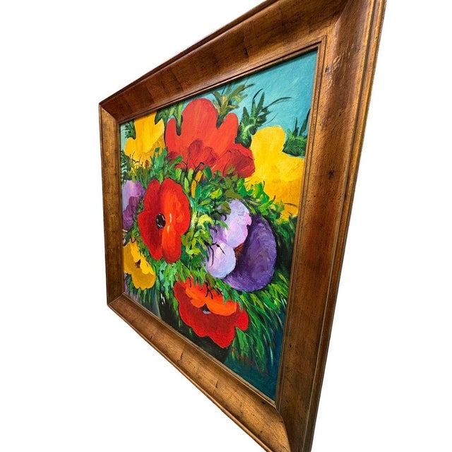 Vintage Signed Expressionist Floral Still Life Oil Painting in Gilt Wood Frame, Circa 1980s For Sale In Raleigh - Image 6 of 7