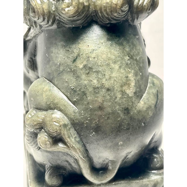 Vintage Chinese Green Serpentine Jade Pixiu - Fierce Guardian Figurine 7 1/2'' For Sale - Image 4 of 11