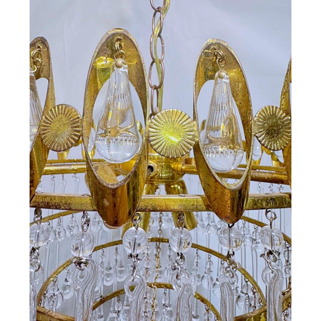 Mid 20th Century Gold Frame Layered Chandelier For Sale - Image 9 of 9